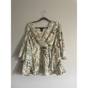 Lane Bryant Plus Sz 18/20 Side Tie Wrap V~ Neck Bell Sleeve Side Zip Polyester